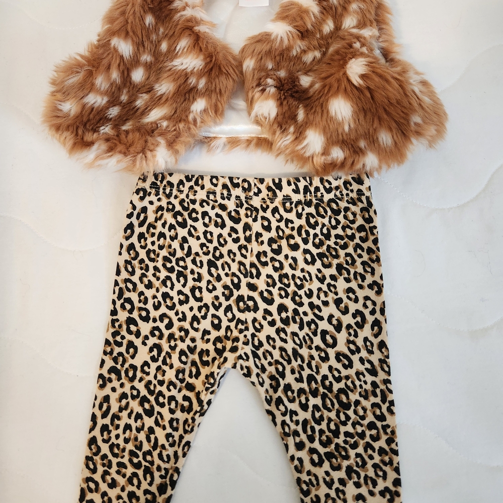 Faux Fur Vest and Leopard Print Baby Pants Set - 3 To 6 Month Old Baby